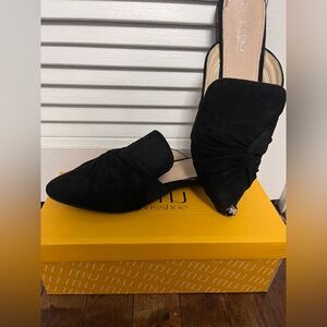 Black Suede Mules by Miss Shoe